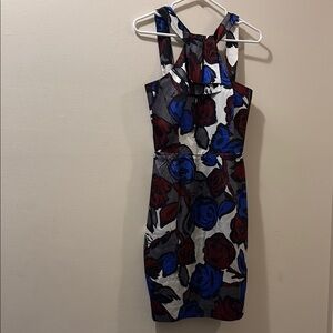 Trina Turk Blue and Red Halter Sheath Mini Dress - size 4 - great condition